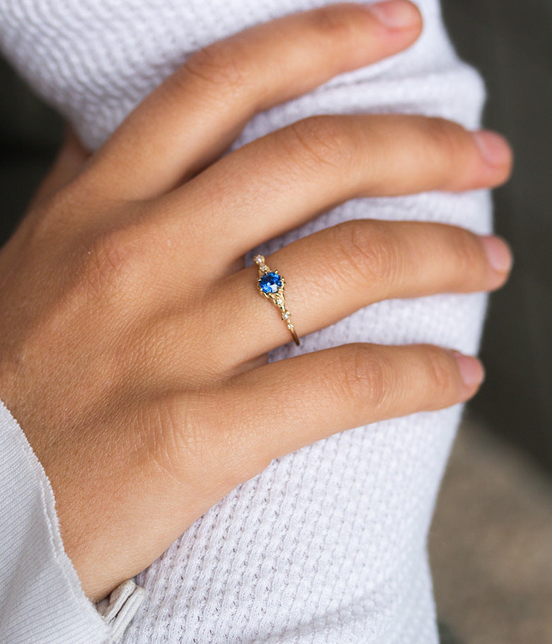 Womens Octagonal Sapphire Ring 18K Gold Plated Copper Geometric Design Jewelry Birthday Gift Elegant Accessory