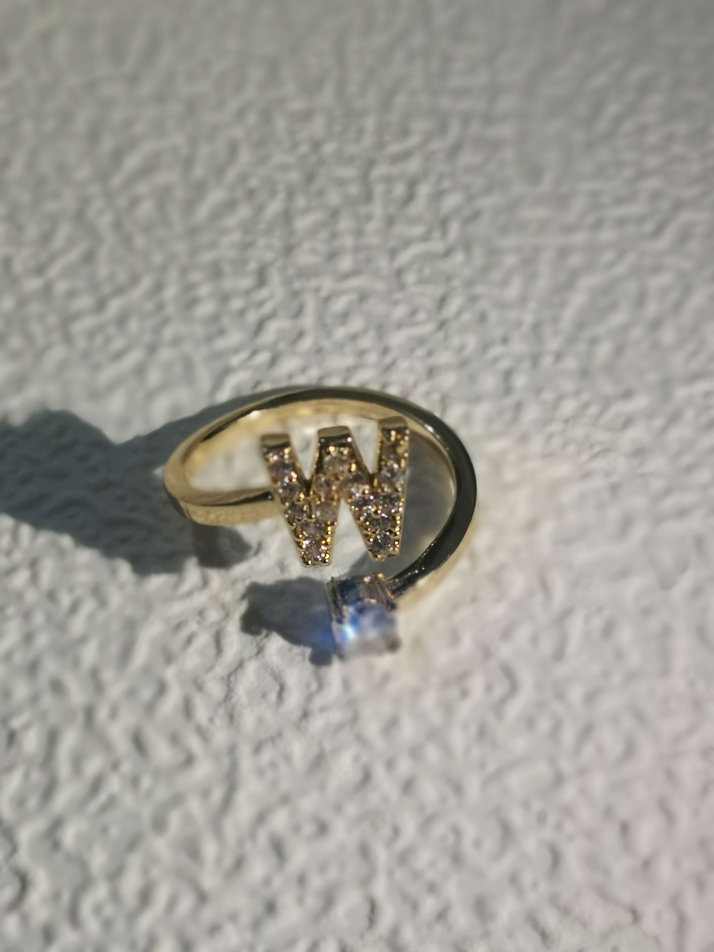 Unisex Copper Ring Adjustable Zircon Inlaid Letter Design