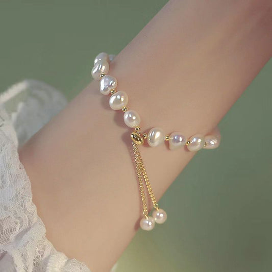 Womens Imitation Pearl Bracelet Sweet Special Shaped Beads Pull Out Design Elegant Bracelet For Women Gift Set
