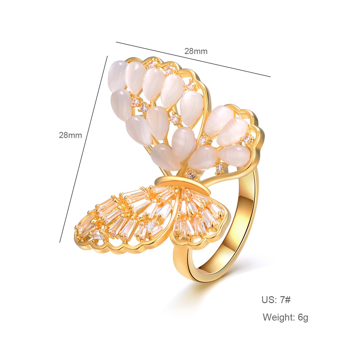 Women's Butterfly Ring with Zircon Inlay Golden Korean Fashion Ring Trendy Statement Ring Individually Packed Jewelry Gift for Her Elegant Ring