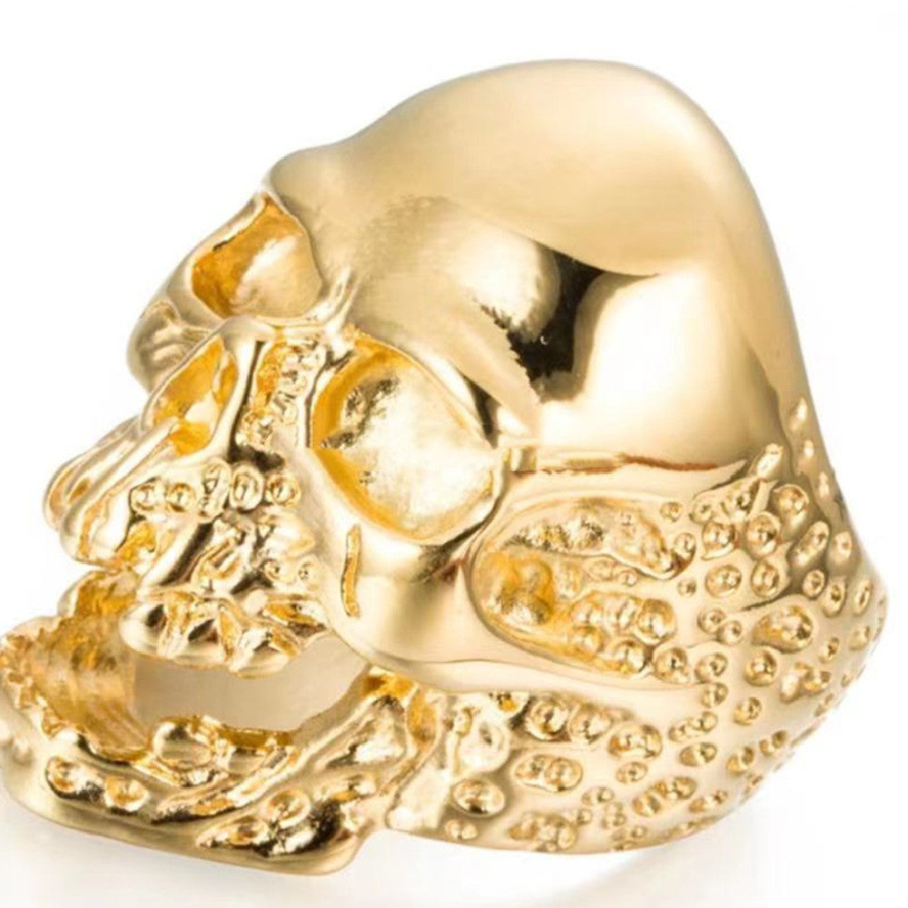 Retro Punk Style Exaggerated Stainless Steel Ring For Men Wide 33mm Skull Design With Bold Finish Inlay Detail