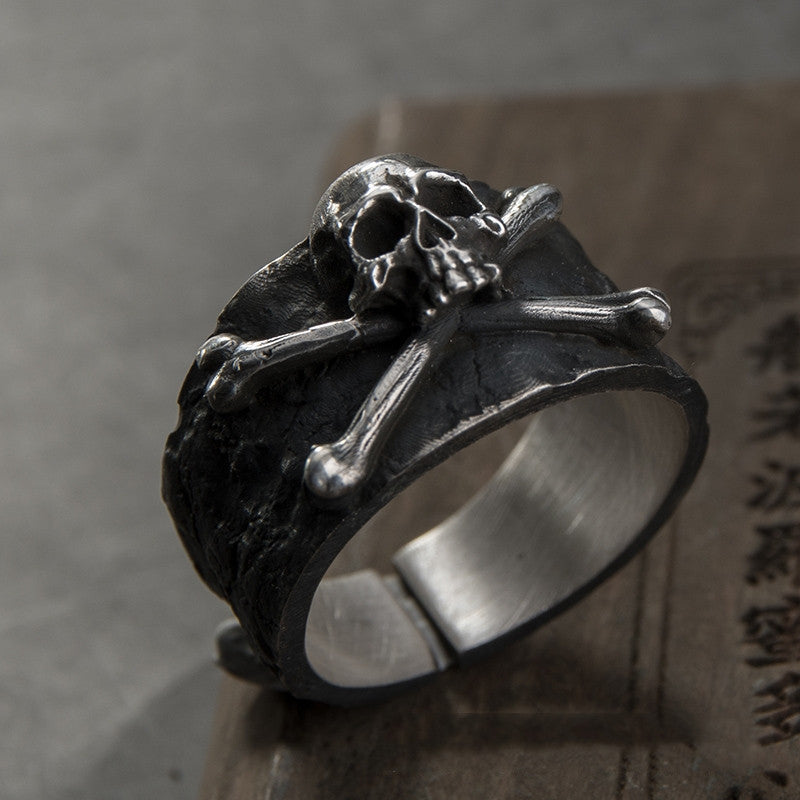 Unisex Skull Ring Adjustable OpeningUp Punk Geometric Silver Copper Gold Plated Ring with Artificial Gemstones