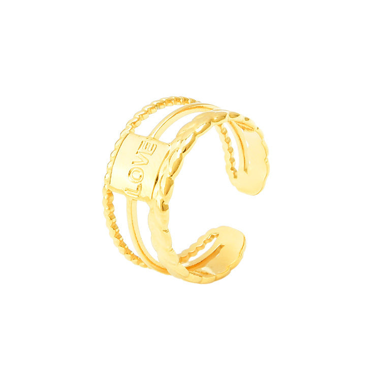 Wide Hollow Titanium Ring Adjustable Gold Tone Style
