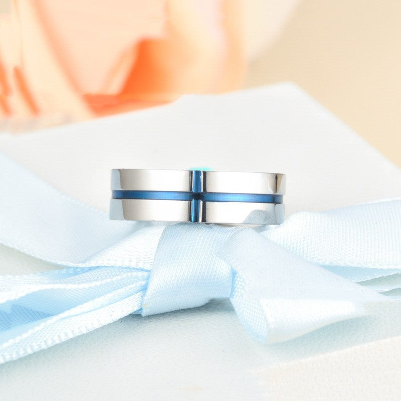 Mens Stainless Steel Ring Personalized Cross Ring Blue Religious Band Jewelry Gift For Him Boyfriend Husbandus