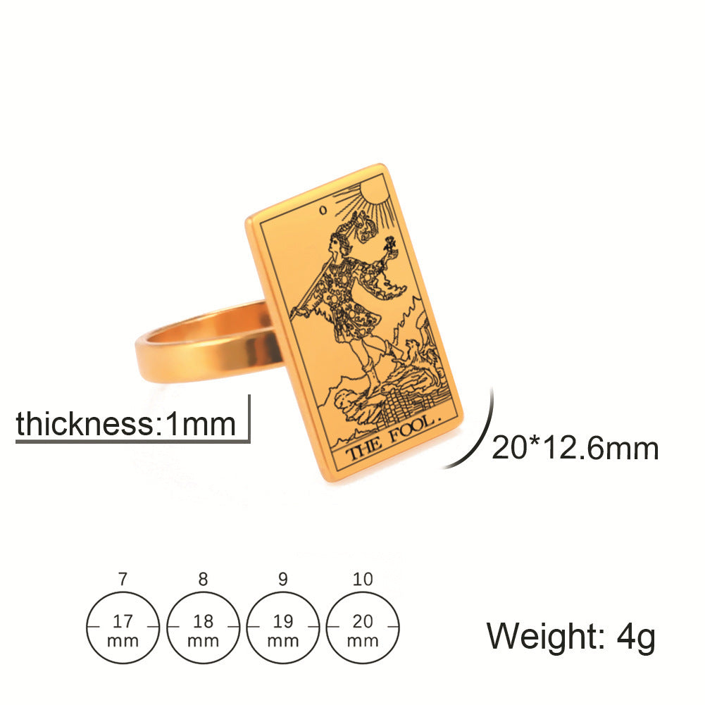 Unisex Tarot Card Ring Stainless Steel European American Patterned Jewelry Travel Souvenir Gift Accessory Men Women