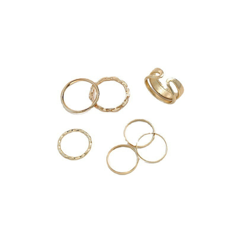 Geometric Ring Set 7 Piece Alloy Jewelry For Women European American Style Gold And Silver Rings Set Gift Shine