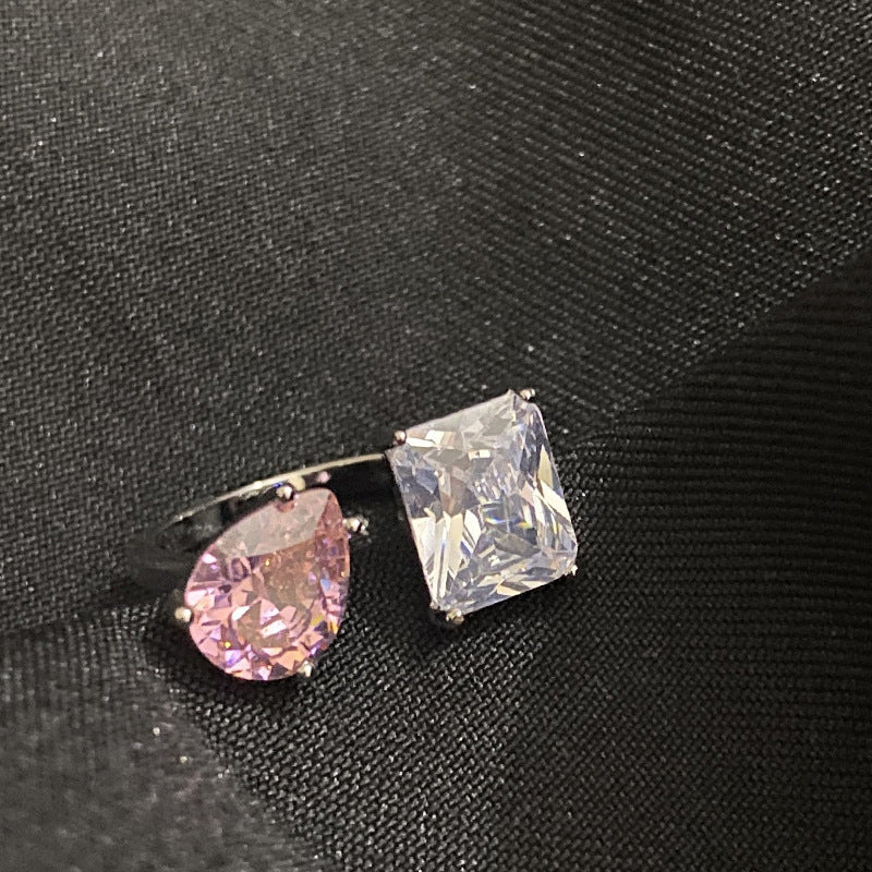 Pink Geometric Copper Ring Gold Plated With Zirconia Inlay For Women Fine Powder Zirconium Micro Setting Rings