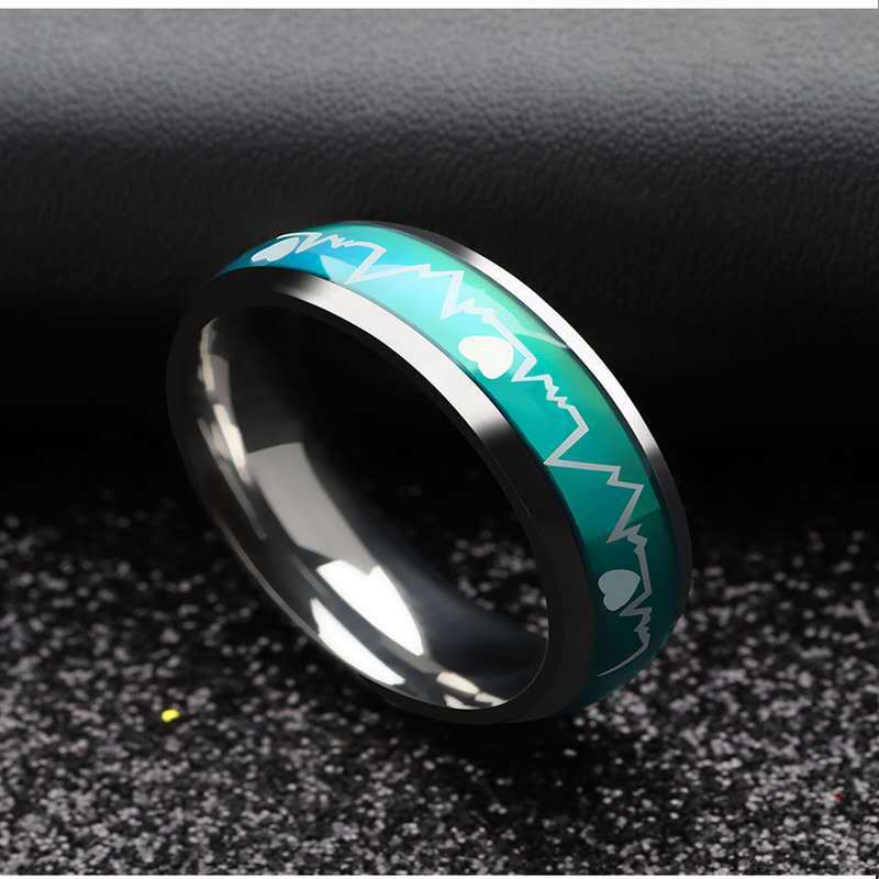 Titanium Steel Couple Rings Geometric Design With Color Changing Thermochromic Inlay For Him And Her Fashion Accessory