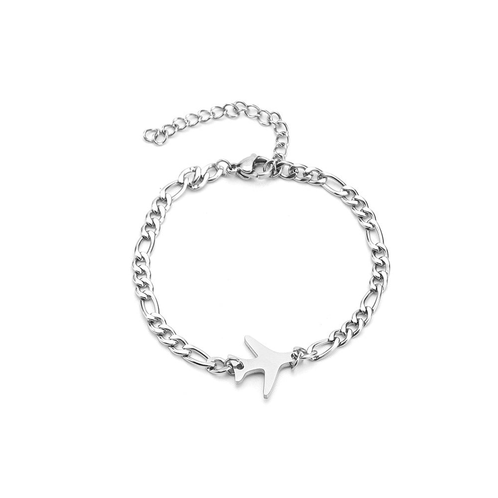 Couple Bracelet Stainless Steel Cuban Chain Airplane Pendant Matching Bracelets His And Hers Geometric Jewelry