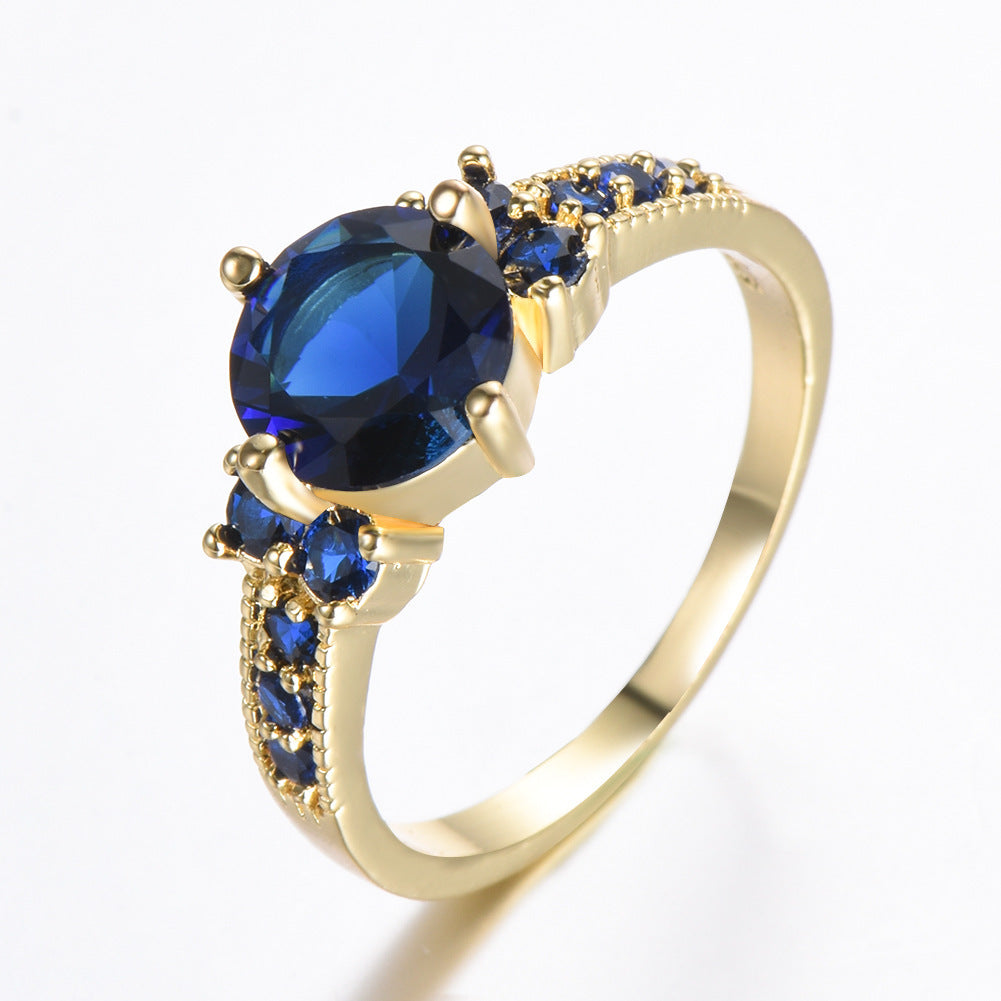 Womens Elegant Zircon Ring Four Claw Round Design Electroplated Brass Sparkling Rhinestone Jewelry For Women Shine