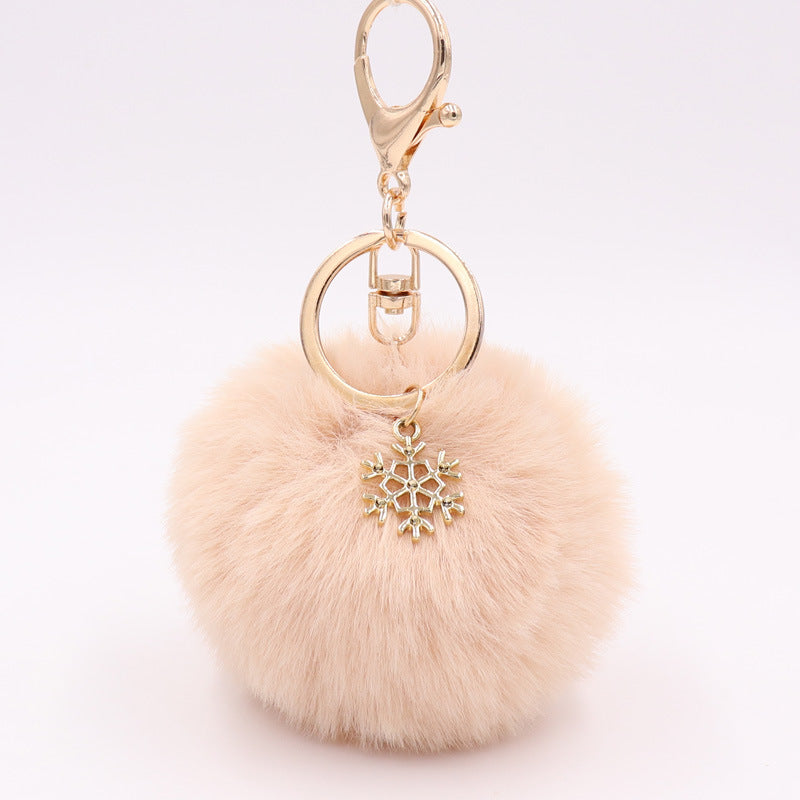 Plush Snowflake Keychain Winter Holiday Decoration Bag Pendant Alloy Keyring Fluffy Snow Ball Charm Gift Ideas