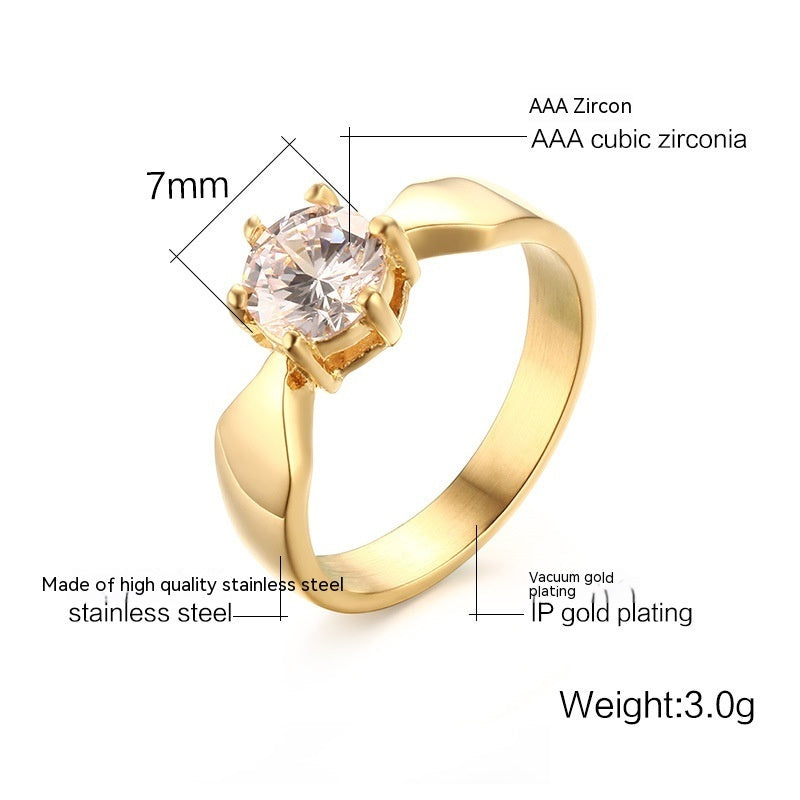 Stainless Steel Zircon Ring For Women Gold Jewelry Gift