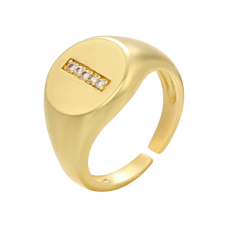 Women Adjustable Initial Ring Wide Band Gold Tone Diamond Accent Personalized Alphabet Jewelry Gift Daily Wear