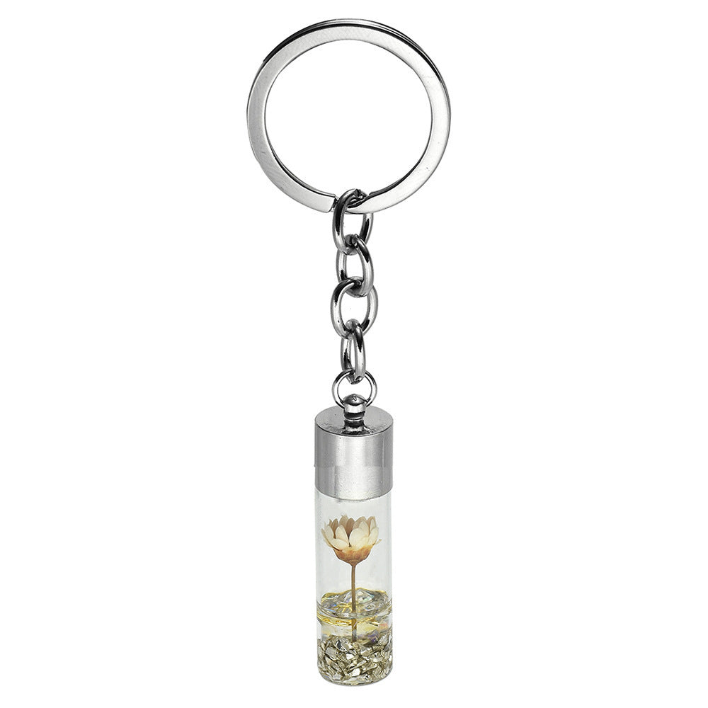 Dried Flower Glass Bottle Pendant Keychain Zinc Alloy Modern Style Christmas Easter Accessory Gift Idea