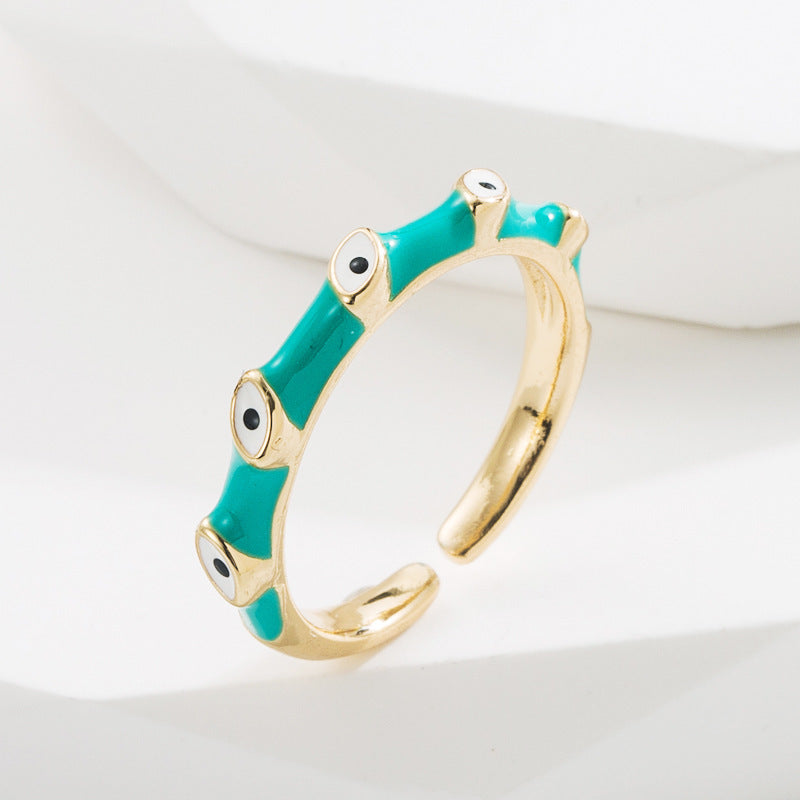 Womens Adjustable Devils Eye Ring Dripping Oil Design Copper Ring Fashion Jewelry Gift For Her For Daily Style