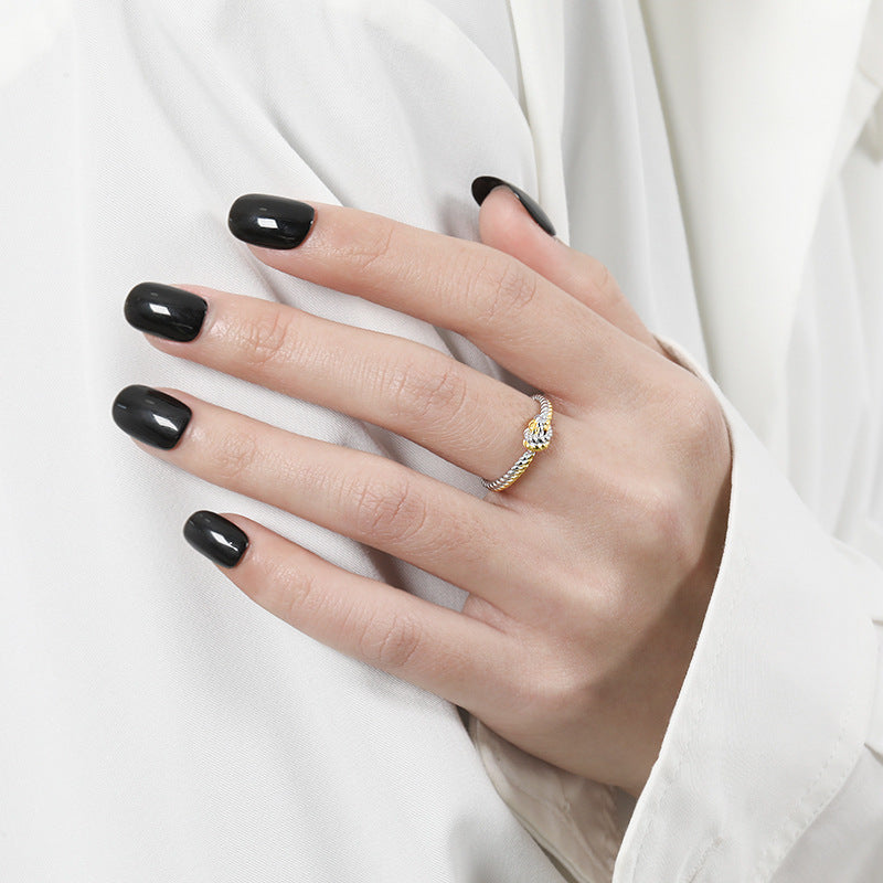 Womens Silver Ring With Braid Buckle Design Inlaid Zircon Stone Elegant Ring For Her Promise Wedding Jewelry
