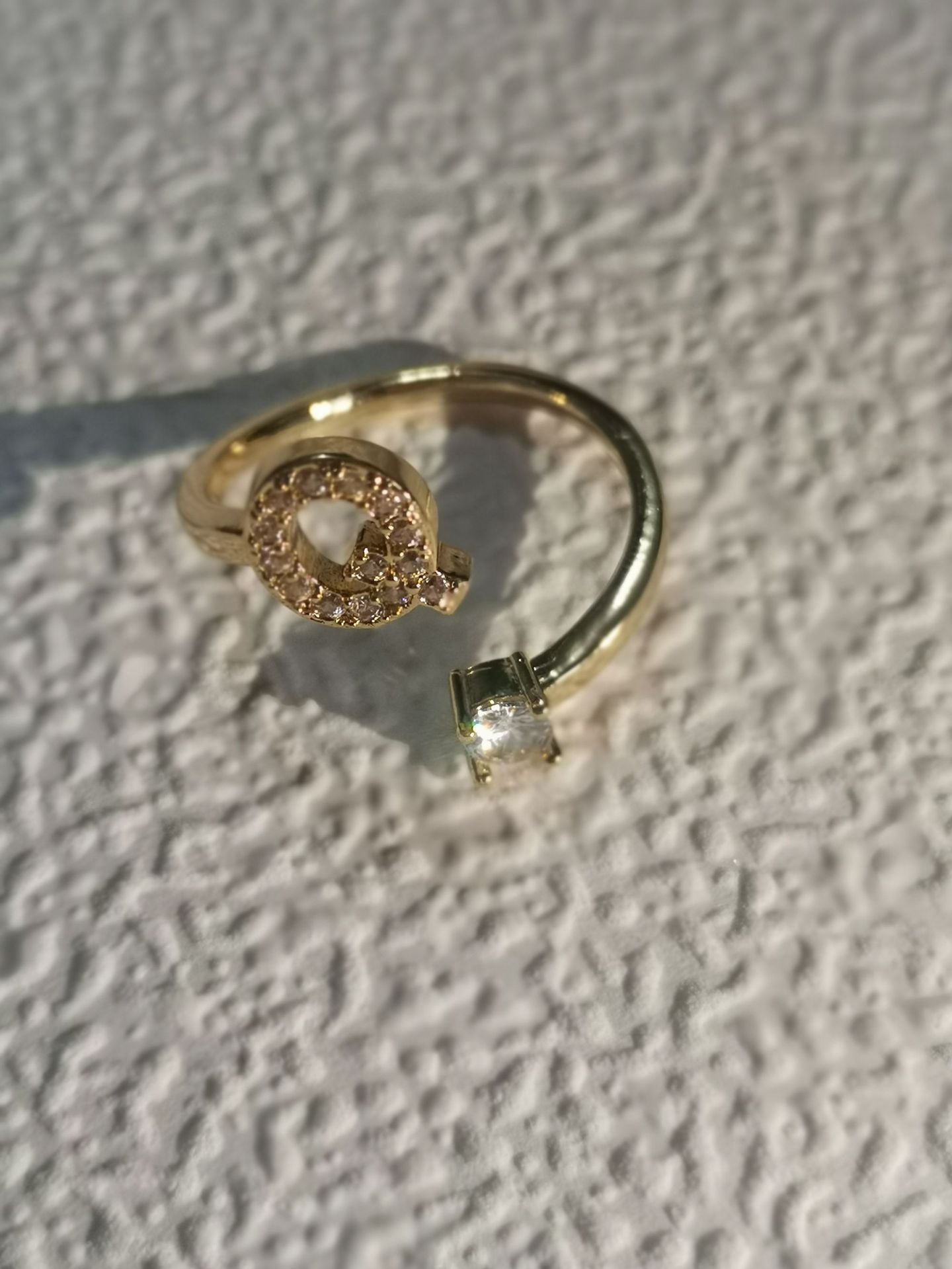 Unisex Copper Ring Adjustable Zircon Inlaid Letter Design