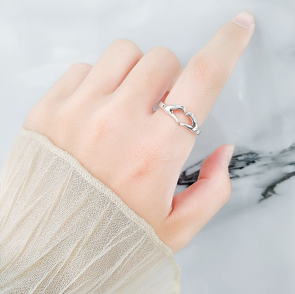Womens Hand Heart Ring Adjustable Copper Ring With Electroplated Platinum Gold Silver Finish For Everyday Fashion