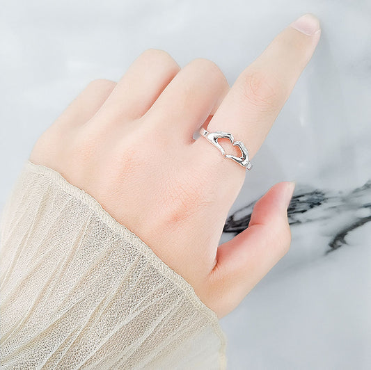 Womens Hand Heart Ring Adjustable Copper Ring With Electroplated Platinum Gold Silver Finish For Everyday Fashion