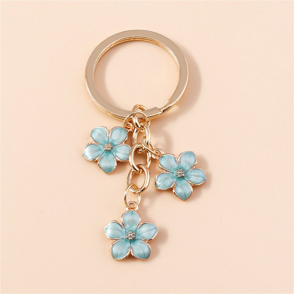 Girly Cherry Blossom Epoxy Zinc Alloy Keychains Flower Pattern Handbag Charm Decoration Purple Flowers Pendant