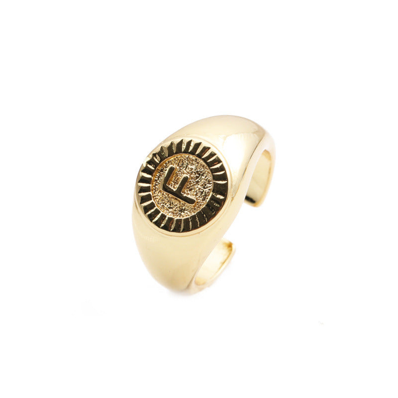 Copper Plated Real Gold English Letter Adjustable Index Finger Ring Fashion Jewelry Women Everyday Style Accessory