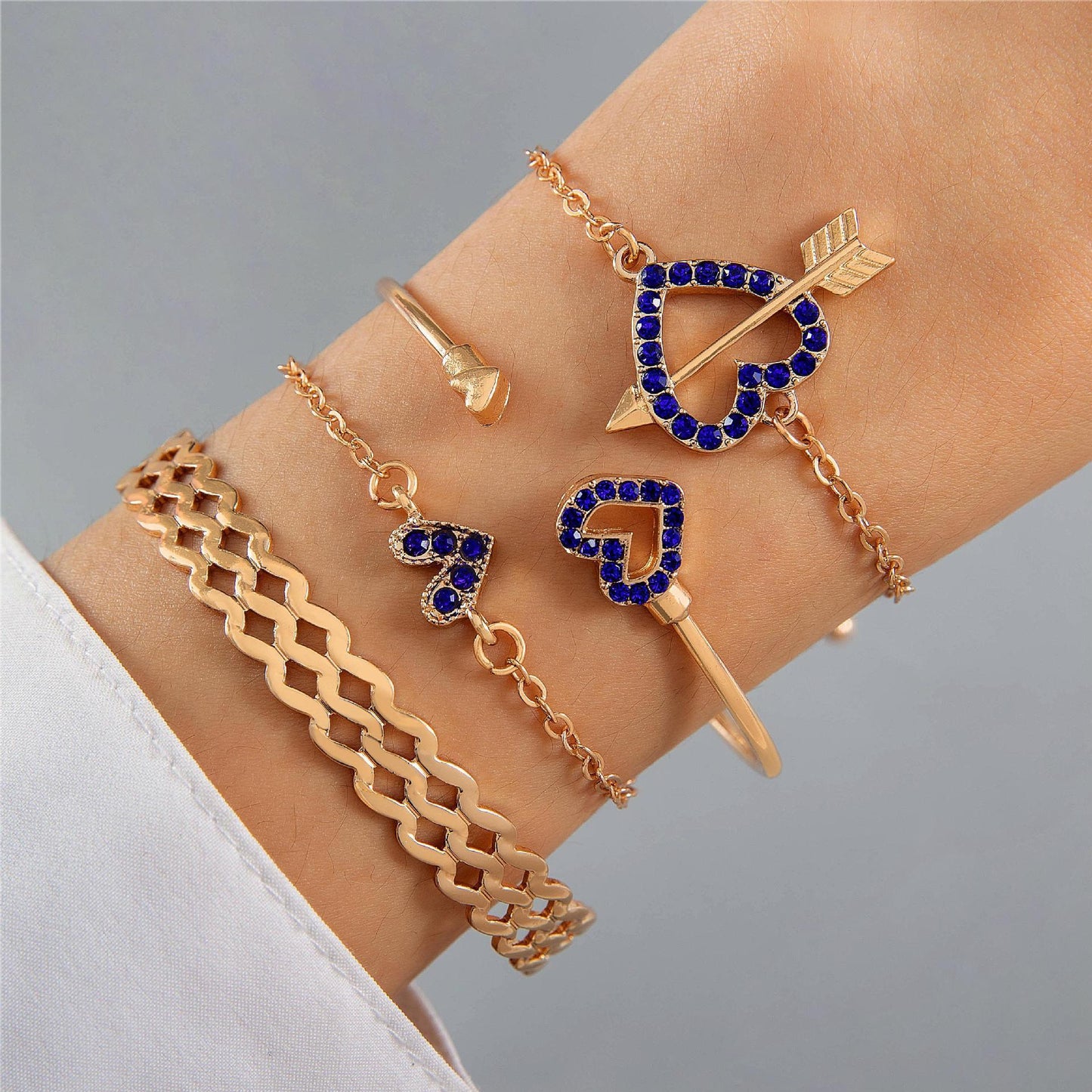 Butterfly Love Bracelet Set Four Piece Rhinestone Alloy