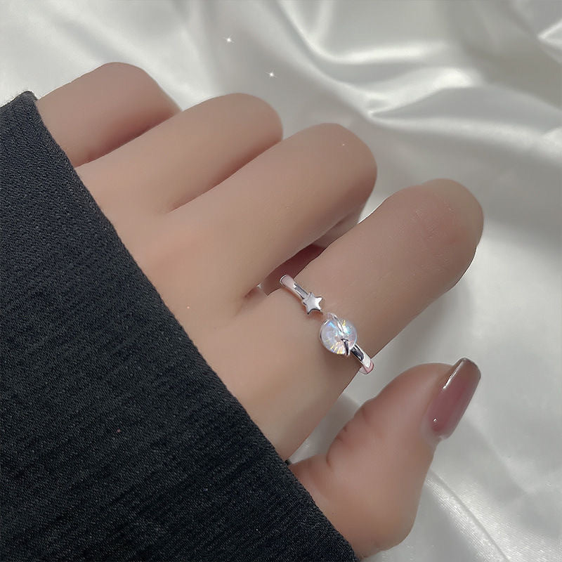 Couple Cartoon Character Rings Alloy Electroplated Adjustable Moonstone Planet Star Index Finger Jewelry Bright