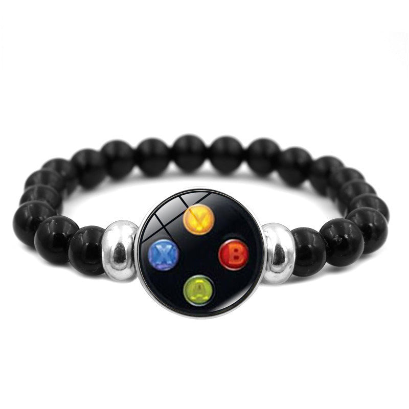 Unisex Faux Leather Bracelet With Game Controller Graphic Button Pattern And Beadwork Design With 18mm Pendant