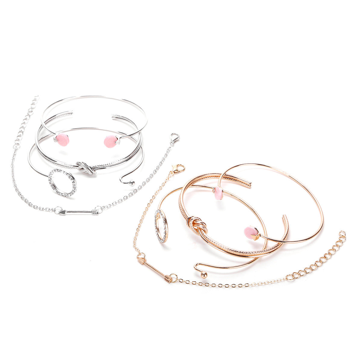 Womens Geometrical Arrow Rings Bracelet Set Gold Plated Bracelets Artificial Gemstones Jewelry Piece Set Arrow