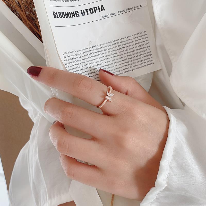 Womens Butterfly Bowknot Ring Rose Gold Copper Adjustable Band Korean Fashion Jewelry Elegant Accessory Trendy