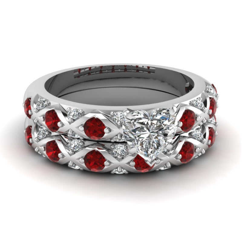 Unisex Heart Ring Set Electroplated Alloy Inlaid Love Rings Simple Band 2 Piece For Women And Men Elegant Heart Design