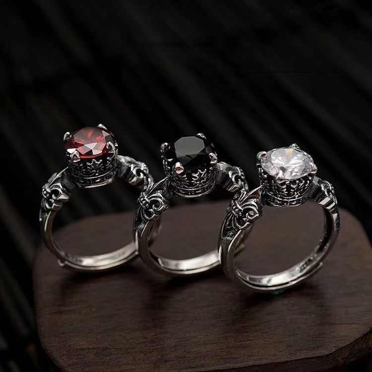 Unisex Crown Ring Copper Adjustable Geometric Black Agate