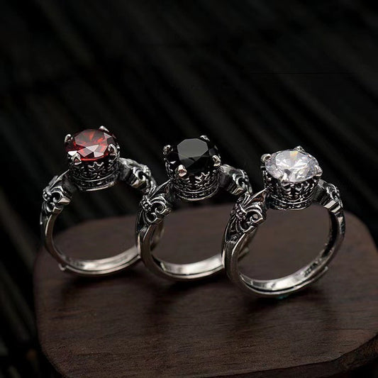 Unisex Crown Ring Copper Adjustable Geometric Black Agate