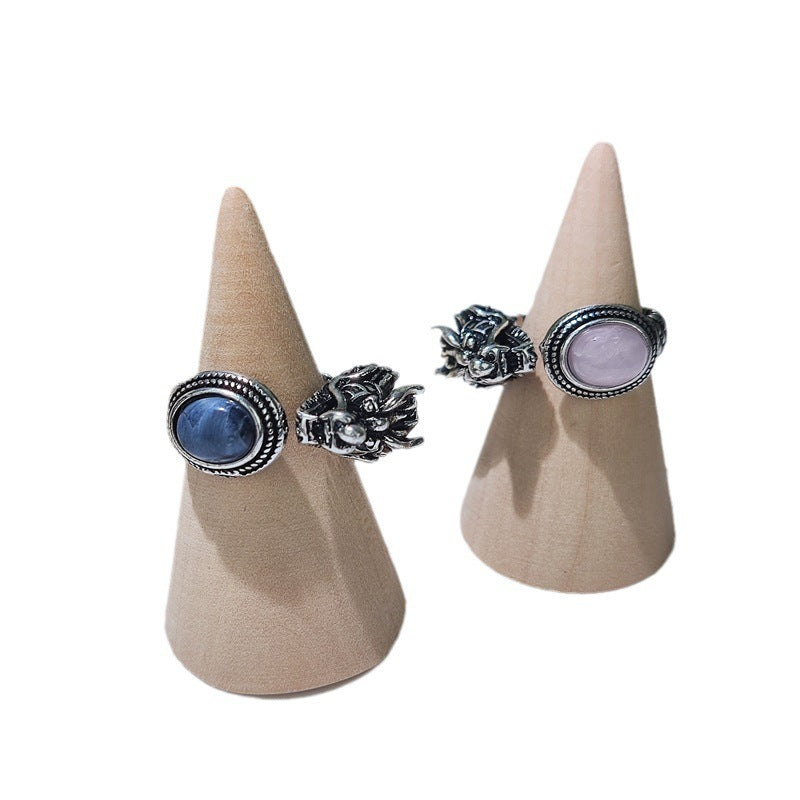 Unisex Glitter Stone Ring Fashion Personality Open Adjustable Charoite Ring Electroplated Semi Precious Stone Ring for Men and Women Mixed Color