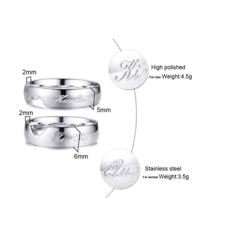 Stainless Steel Couple Ring Tourism Commemoration Heart Shaped Her King One Pair Heart Shaped One Pair Tourism