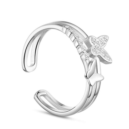 Heart Shaped Butterfly Zircon Ring With White Diamond Accents Tail Ring Design Electroplated Metal Alloy Style