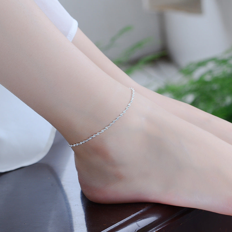Silver Plated Wave Bracelet And Anklet Sets For Women Adjustable 16cm Water Design Jewelry For Women And Girls