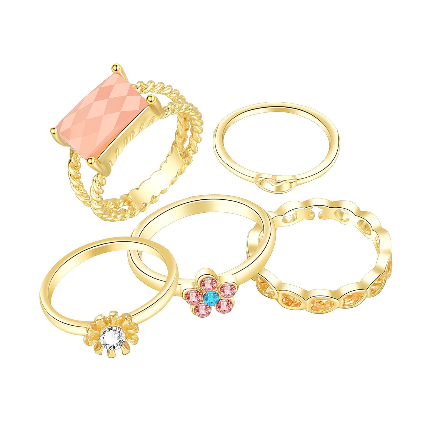 Geometric Alloy Ring Set Exaggerated Big Love Joint Rings Electroplated Fashion Jewelry for Women and Girls Trendy