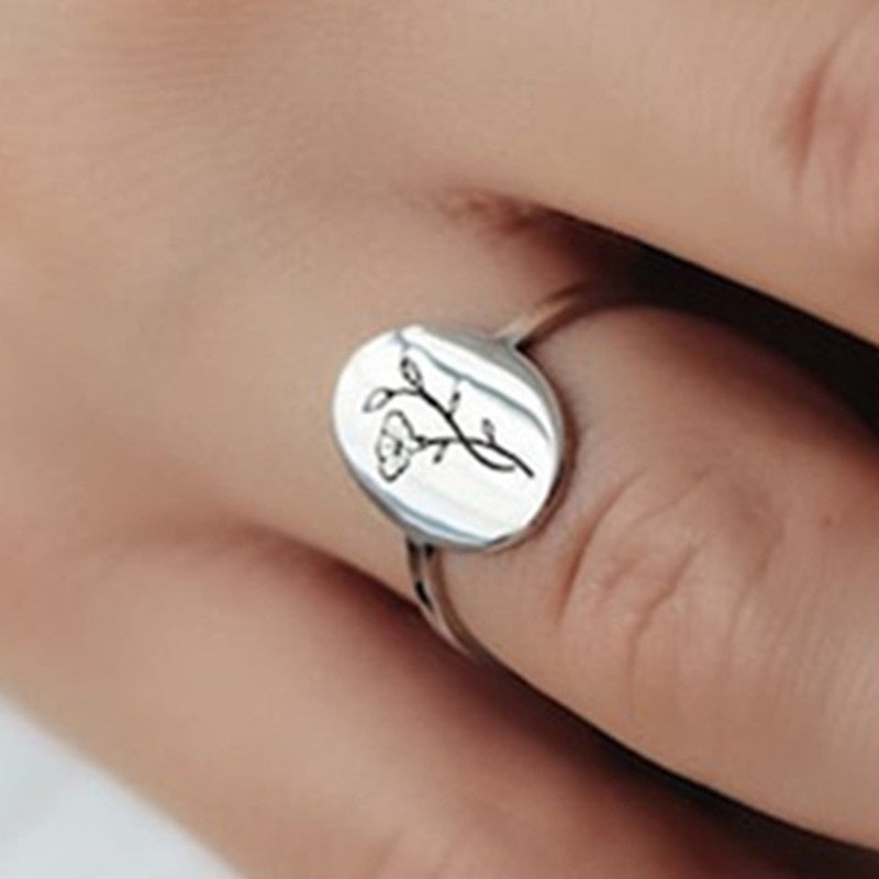 Metal Flower Ring With Geometric Pattern Boho Ethnic Retro Floral Design For Women Gift For Her Elegant Everyday Style