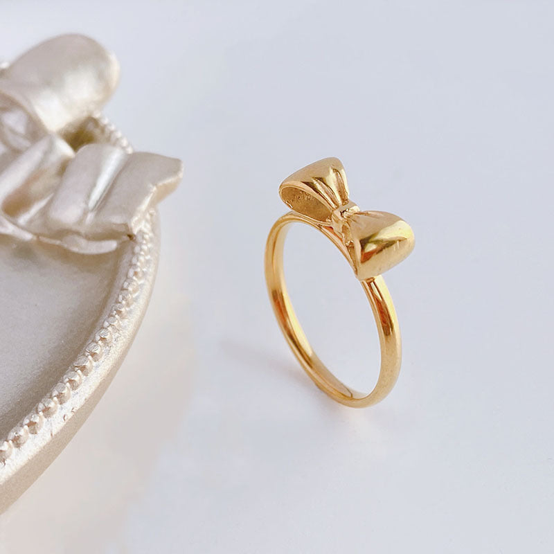 Golden Bowknot Ring For Women Titanium Steel Electroplated Bow Shape Jewelry US Size 6 7 8 9 Style Womens Gold