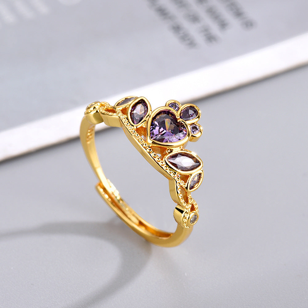 Womens Open Ring Adjustable Crown Design Metal Ring Electroplated Gold Silver Elegant Fashion Crown Ring Accessory