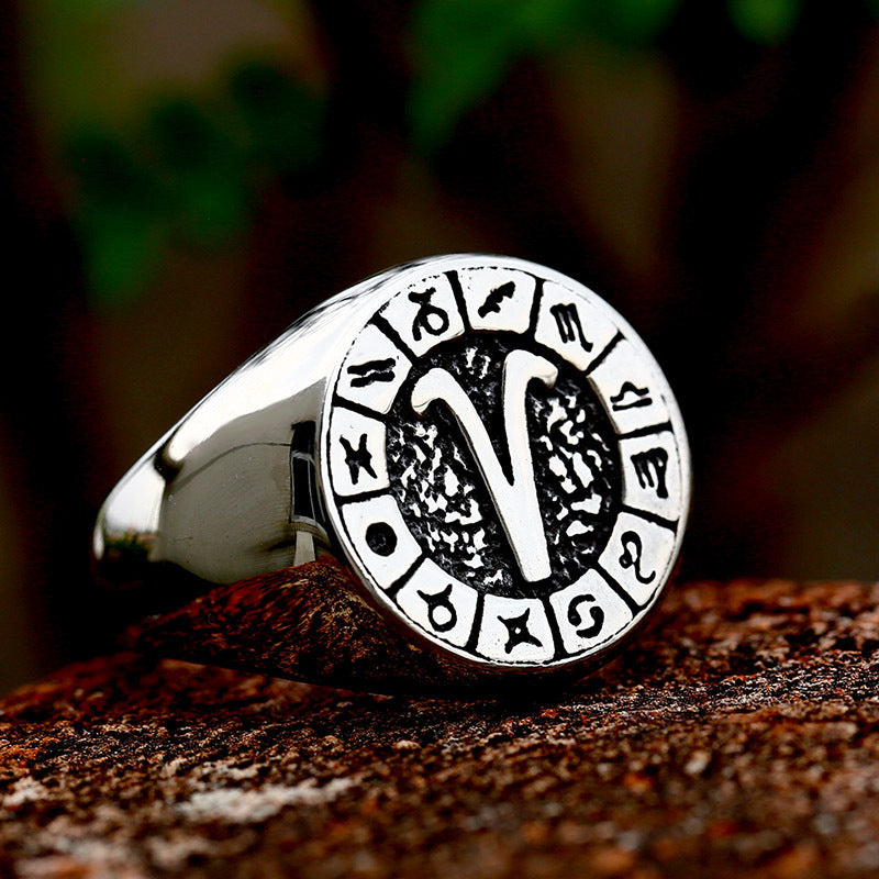 Men Titanium Steel Ring 12 Constellation Zodiac Design Polished Durable Unisex Jewelry For Everyday Wear Handcrafted
