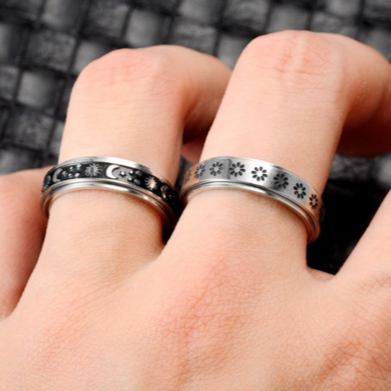 Stainless Steel Spinner Ring With Moon And Stars Design Rotatable Unisex Jewelry For Relaxation And Style Chic
