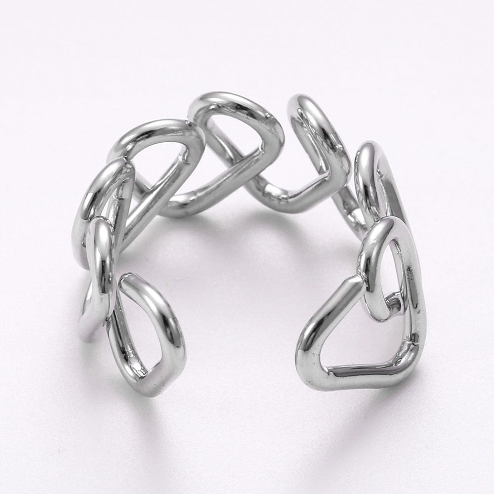 Geometric Chain Band Ring For Unisex Alloy Statement Jewelry In Gold Tone Or Silver Tone Metal Durable Everyday Wear