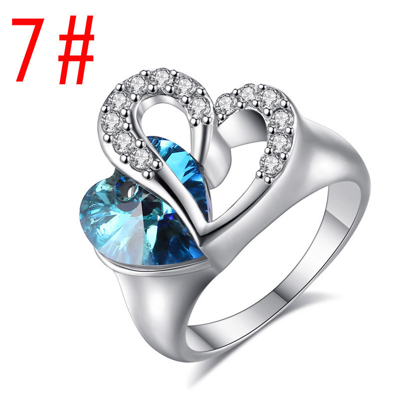 Copper Sapphire Crystal Heart of Ocean Ring for Women
