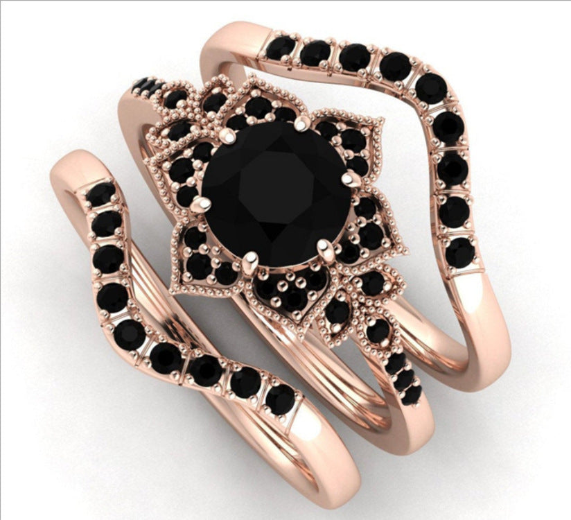 Geometric Alloy Ring Set Gold Plated With Artificial Gems European American Style Individually Packed For Women