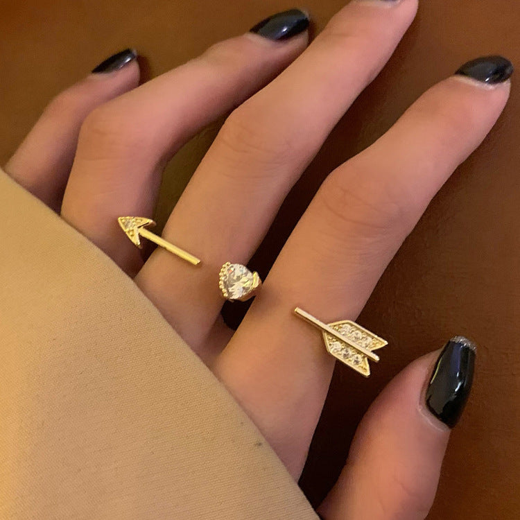 Adjustable Heart Ring With Micro Inlaid Zirconium Gold Plated Copper Geometric Design For Her Gleam Gold Shine