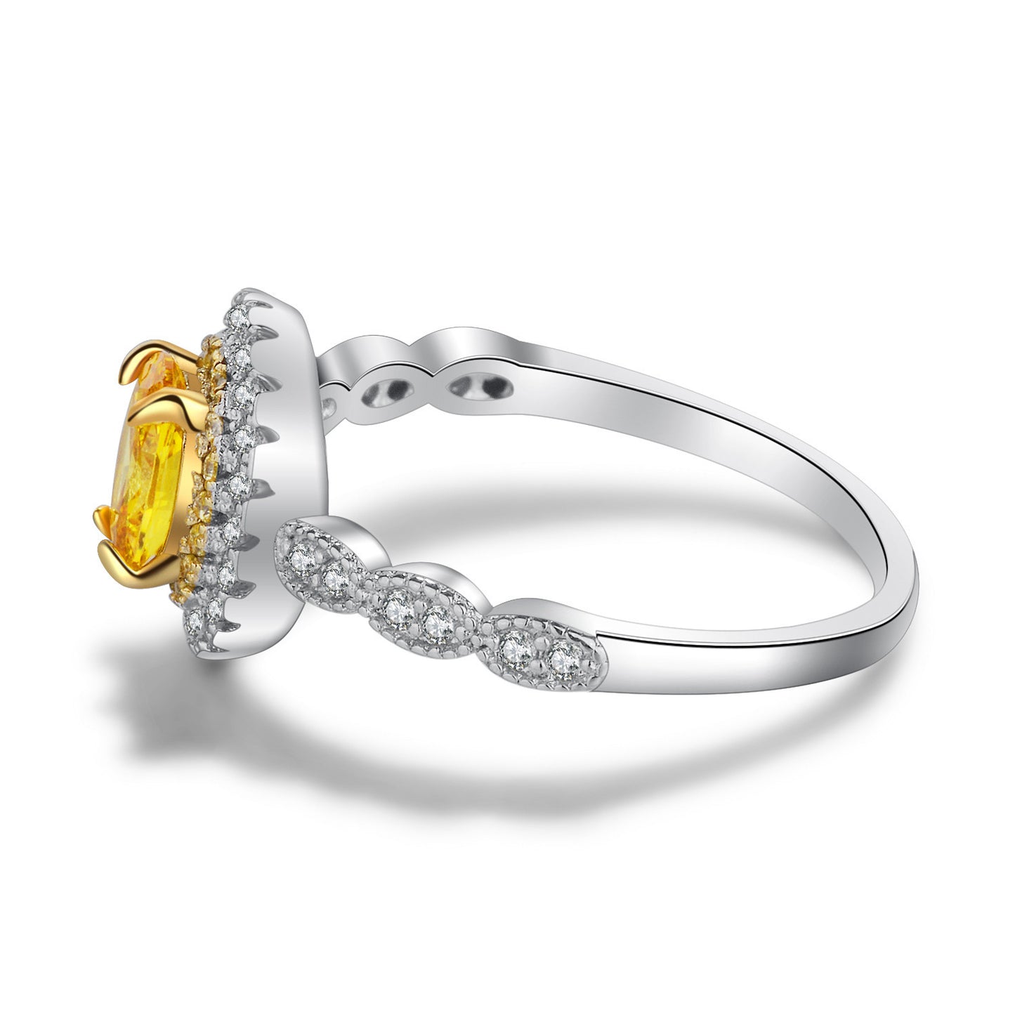 Plated 18k White Gold Yellow Diamond Ring