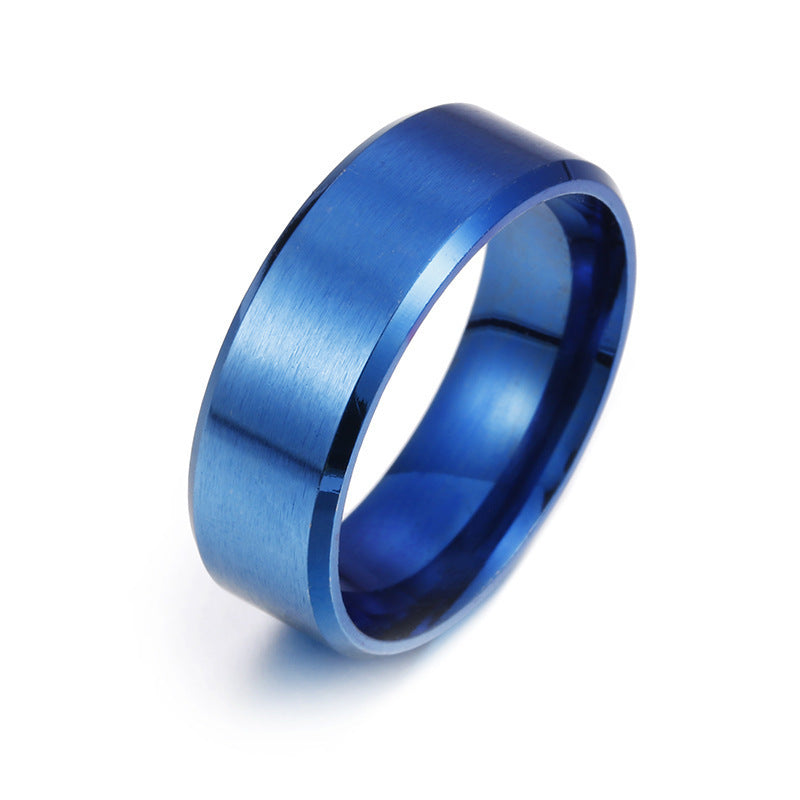 Unisex Stainless Steel Ring With Matte Geometric Design 8mm Electroplated Finish In Matte Blue Black Silver Gold