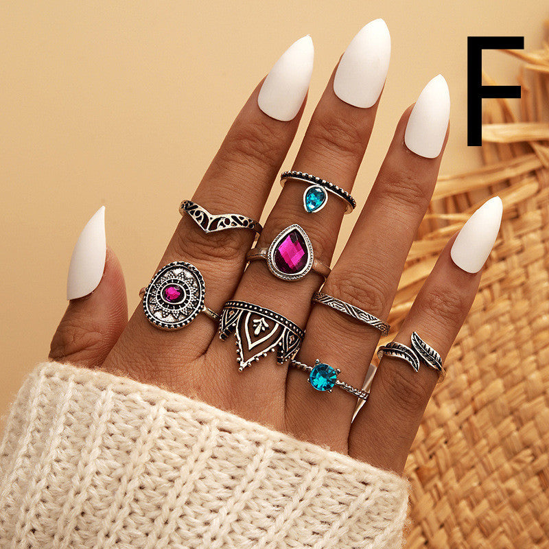 Geometric Copper Ring Set Fashion Plated Rings Ethnic Style Jewelry For Women Gift Trendy Jewelry Gift For Her